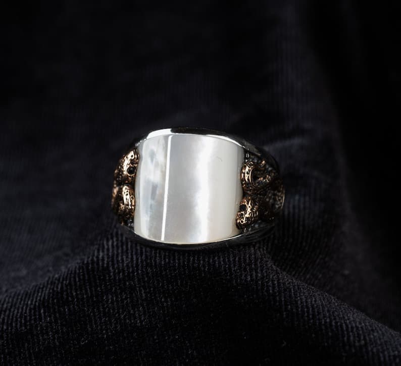 Unique Designed Turkish Style Curved Ring with Mother Of Pearl | 925 Sterling Silver Ring |With Certificate of Authenticity and 925 Hallmark - Image 2