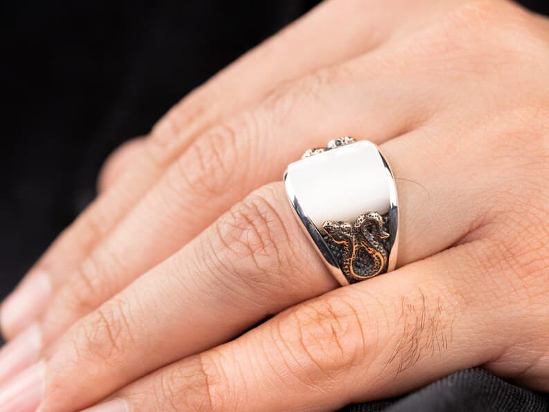 Unique Designed Turkish Style Curved Ring with Mother Of Pearl | 925 Sterling Silver Ring |With Certificate of Authenticity and 925 Hallmark - Image 4