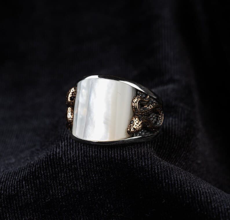 Unique Designed Turkish Style Curved Ring with Mother Of Pearl | 925 Sterling Silver Ring |With Certificate of Authenticity and 925 Hallmark - Image 5