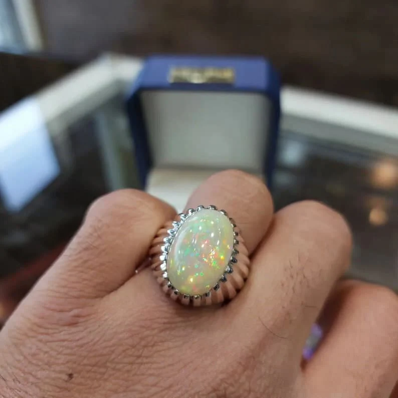 Unique Designed Turkish Style Ring with 12 carats Fire Ethiopean Opal | 925 Sterling Silver Oxidized Ring | With Certificate of Authenticity and 925 Hallmark - Image 3