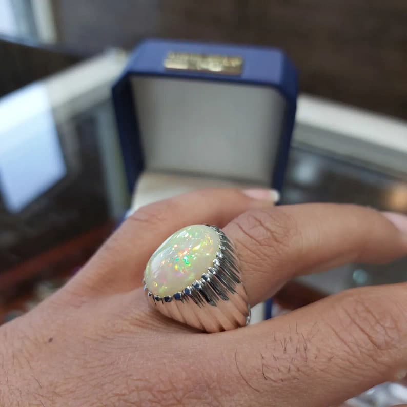 Unique Designed Turkish Style Ring with 12 carats Fire Ethiopean Opal | 925 Sterling Silver Oxidized Ring | With Certificate of Authenticity and 925 Hallmark - Image 4