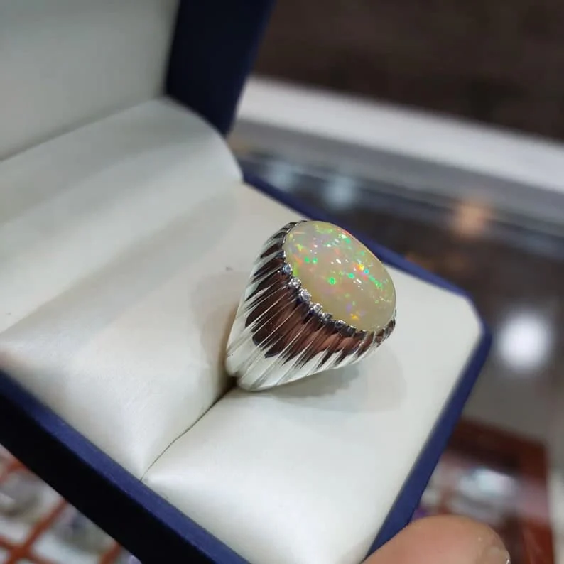 Unique Designed Turkish Style Ring with 12 carats Fire Ethiopean Opal | 925 Sterling Silver Oxidized Ring | With Certificate of Authenticity and 925 Hallmark - Image 5