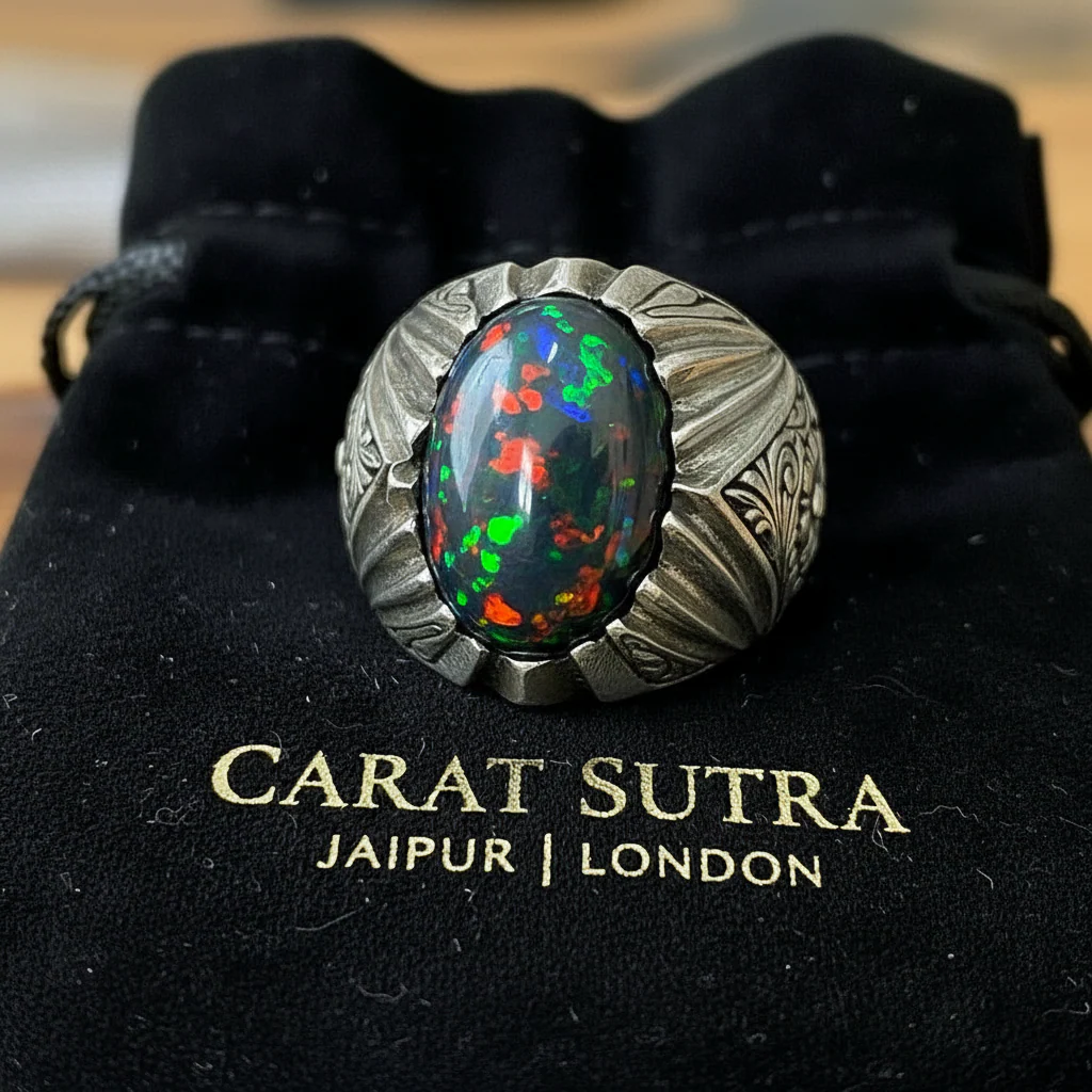 Unique Designed Turkish Style Ring with 12ct Natural Fire Black Opal | 925 Sterling Silver Oxidized Ring | With Certificate of Authenticity and 925 Hallmark - Image 2