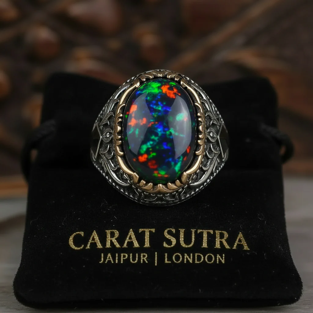 Unique Designed Turkish Style Ring with 12ct Natural Fire Black Opal | 925 Sterling Silver Oxidized Ring | With Certificate of Authenticity and 925 Hallmark - Image 3