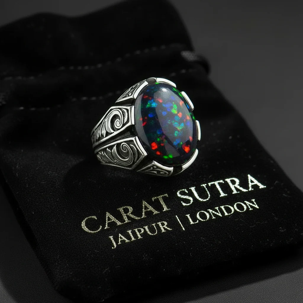 Unique Designed Turkish Style Ring with 12ct Natural Fire Black Opal | 925 Sterling Silver Oxidized Ring | With Certificate of Authenticity and 925 Hallmark - Image 3