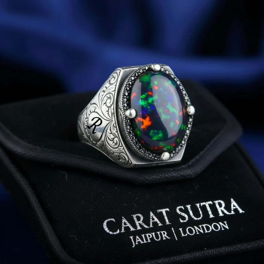 Unique Designed Turkish Style Ring with 12ct Natural Fire Black Opal | 925 Sterling Silver Oxidized Ring | With Certificate of Authenticity and 925 Hallmark - Image 2