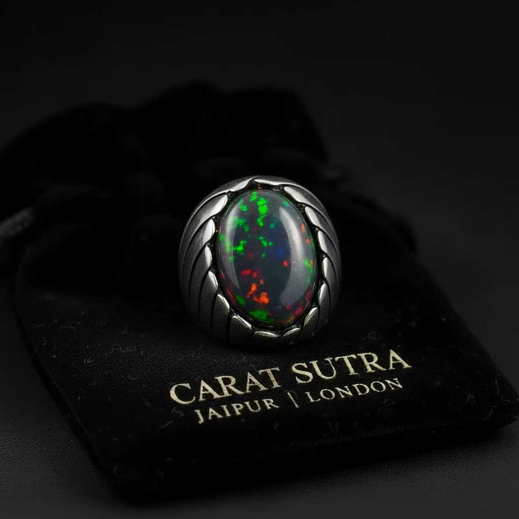 Unique Designed Turkish Style Ring with 12ct Natural Fire Black Opal | 925 Sterling Silver Oxidized Ring | With Certificate of Authenticity and 925 Hallmark - Image 2
