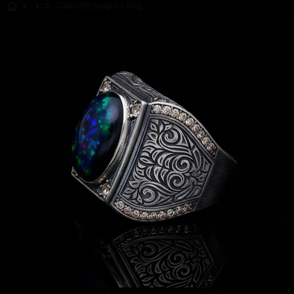 Unique Designed Turkish Style Ring with 15ct Natural Fire Black Opal | 925 Sterling Silver Oxidized Ring | With Certificate of Authenticity and 925 Hallmark - Image 2