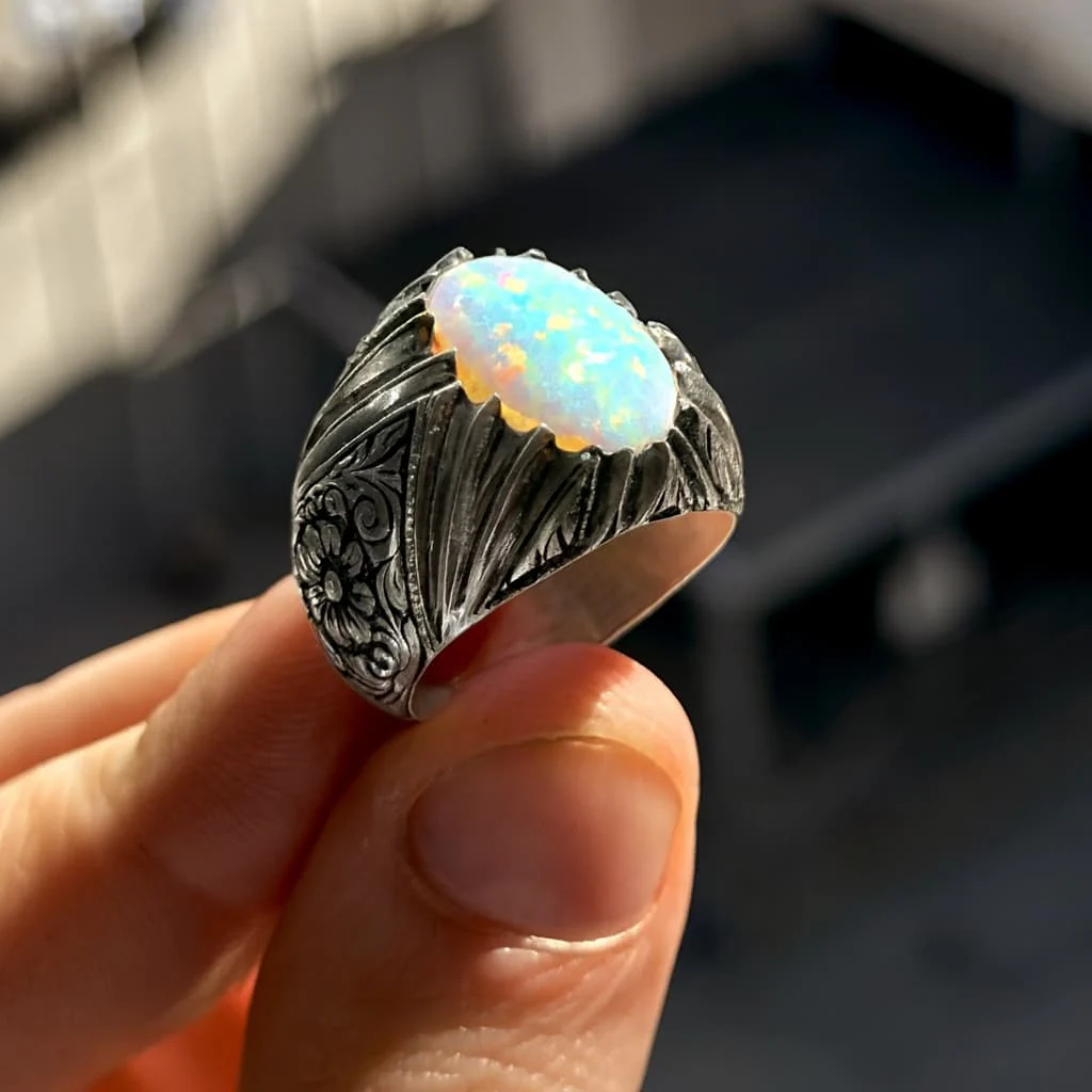 Unique Designed Turkish Style Ring with Excellent quality 12ct Fire Australian Opal | 925 Sterling Silver Oxidized Ring | With Certificate of Authenticity and 925 Hallmark - Image 2