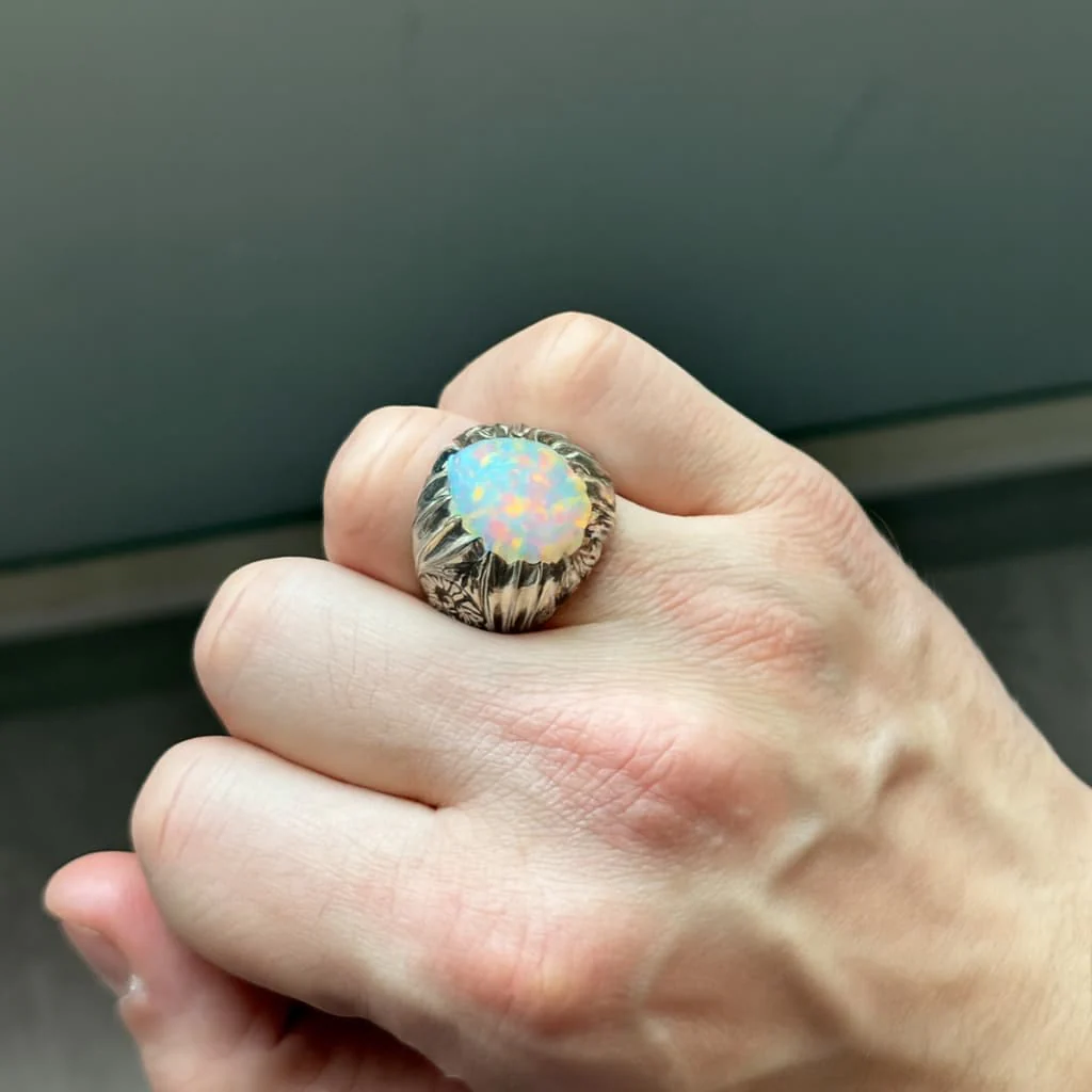Unique Designed Turkish Style Ring with Excellent quality 12ct Fire Australian Opal | 925 Sterling Silver Oxidized Ring | With Certificate of Authenticity and 925 Hallmark - Image 4