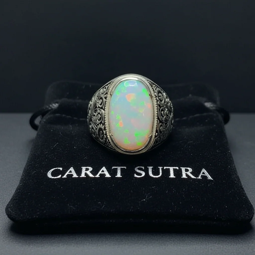 Unique Designed Turkish Style Ring with 15 carats Ethiopean Opal | 925 Sterling Silver Oxidized Ring | With Certificate of Authenticity and 925 Hallmark - Image 3
