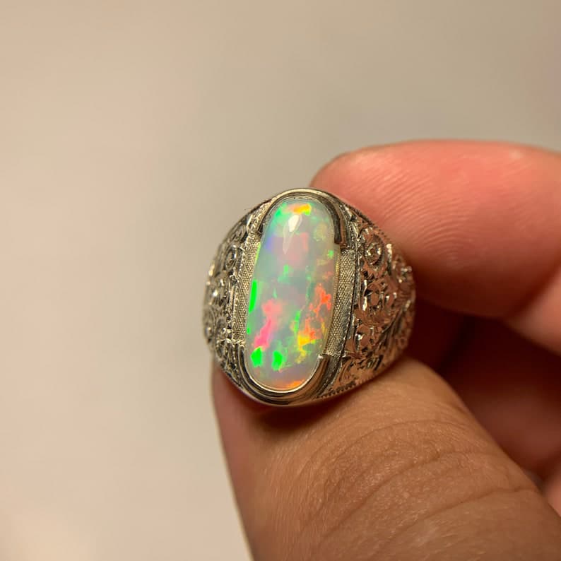 Unique Designed Turkish Style Ring with 15 carats Ethiopean Opal | 925 Sterling Silver Oxidized Ring | With Certificate of Authenticity and 925 Hallmark - Image 5