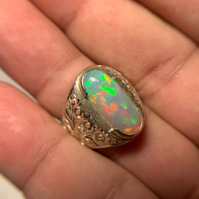 Unique Designed Turkish Style Ring with 15 carats Ethiopean Opal | 925 Sterling Silver Oxidized Ring | With Certificate of Authenticity and 925 Hallmark - Image 6