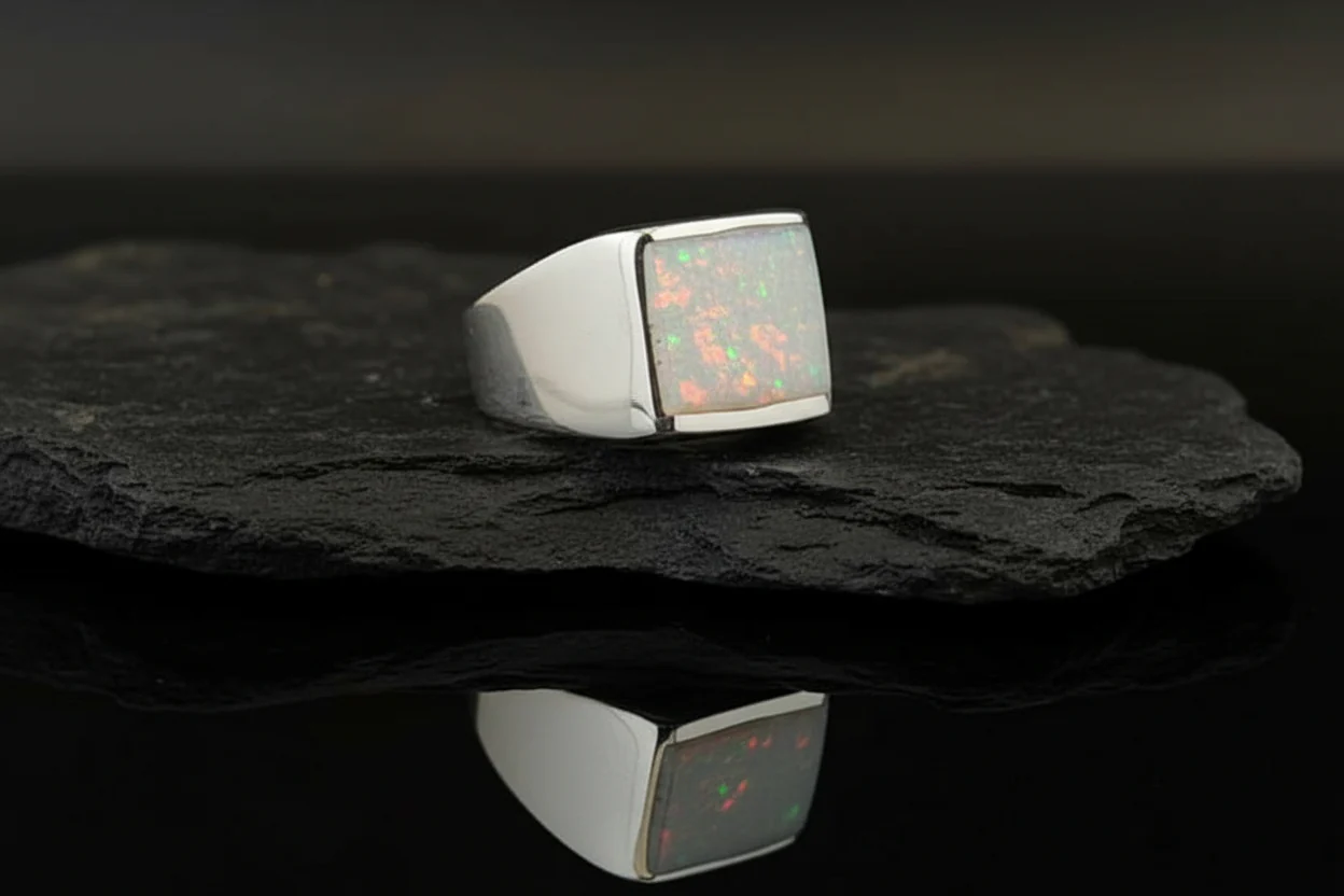 Unique Designed Turkish Style Ring with 8ct Oval Fire Australian Opal | 925 Sterling Silver Oxidized Ring | With Certificate of Authenticity and 925 Hallmark