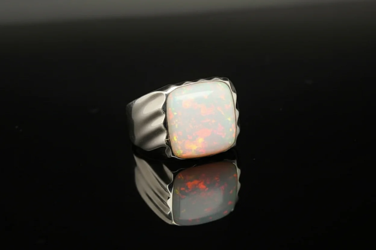 Unique Designed Turkish Style Ring with 10ct Fire Australian Opal | 925 Sterling Silver Oxidized Ring | With Certificate of Authenticity and 925 Hallmark