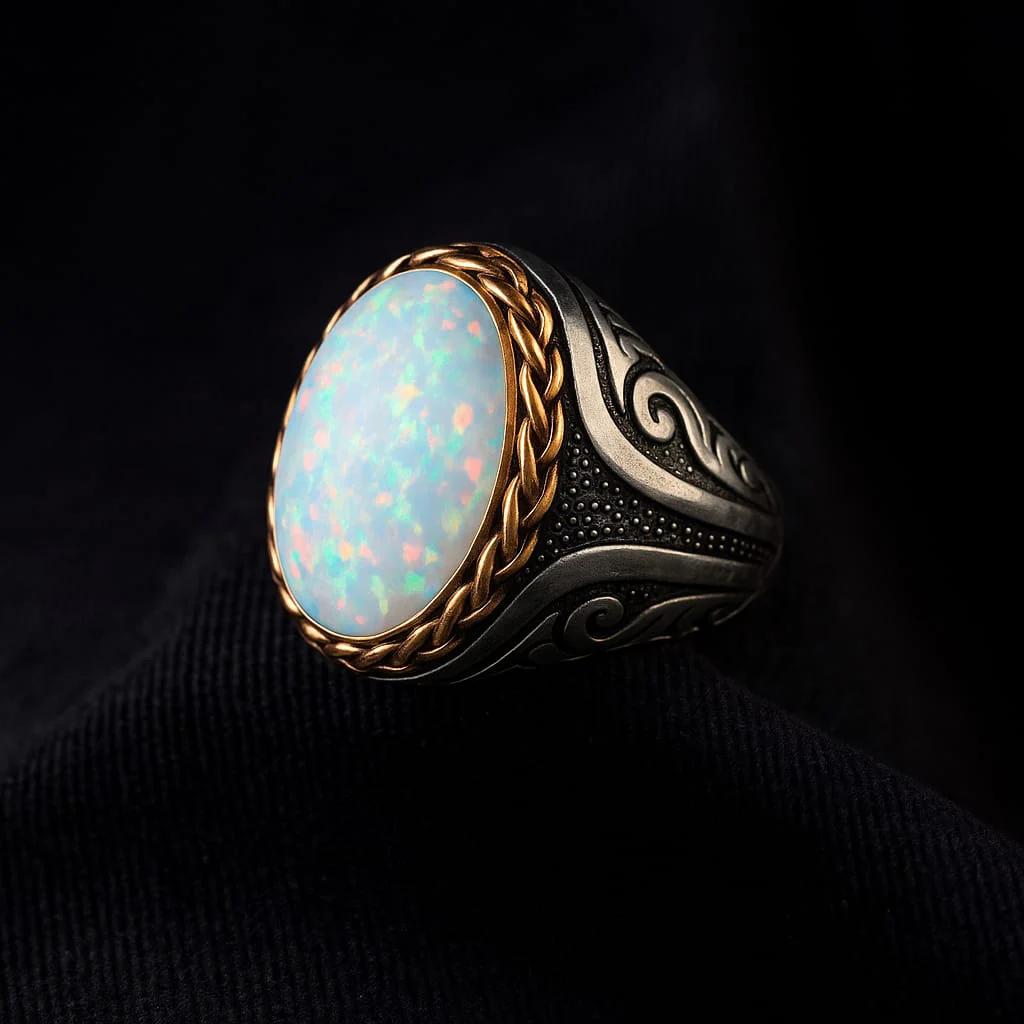 Unique Designed Turkish Style Ring with Excellent quality 12ct Fire Australian Opal | 925 Sterling Silver Oxidized Ring | With Certificate of Authenticity and 925 Hallmark