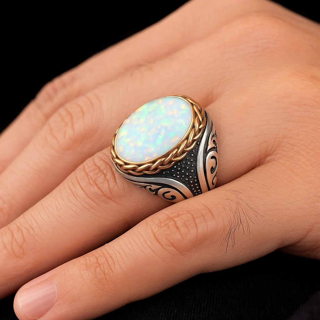 Unique Designed Turkish Style Ring with Excellent quality 12ct Fire Australian Opal | 925 Sterling Silver Oxidized Ring | With Certificate of Authenticity and 925 Hallmark - Image 2