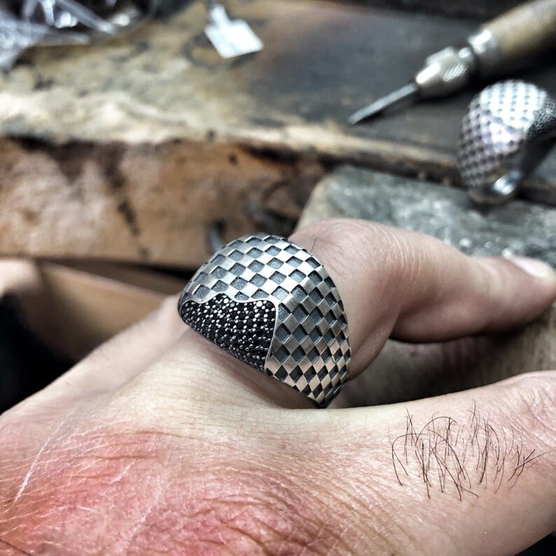Unique Handmade Turkish Style Ring with Black Zircons | 925 Sterling Silver Oxidized Ring | With Certificate of Authenticity and 925 Hallmark - Image 2
