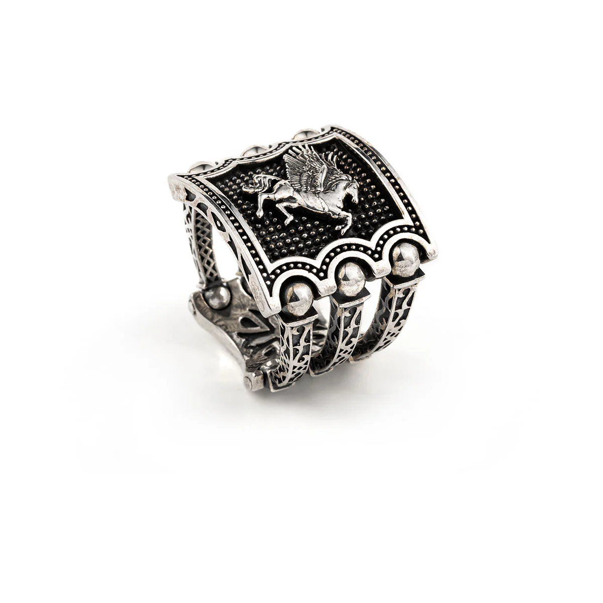 Premium Horse (Pegasus) Vintage Byzantine Style Signet Ring, Oxidized Sterling Silver 925 Ring | With Certificate of Authenticity and 925 Hallmark - Image 2