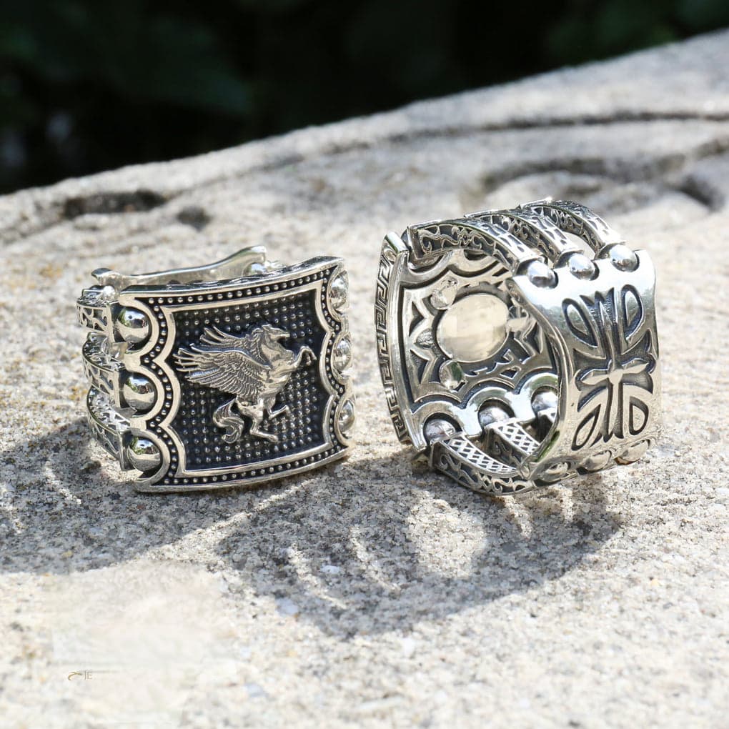 Premium Horse (Pegasus) Vintage Byzantine Style Signet Ring, Oxidized Sterling Silver 925 Ring | With Certificate of Authenticity and 925 Hallmark - Image 5
