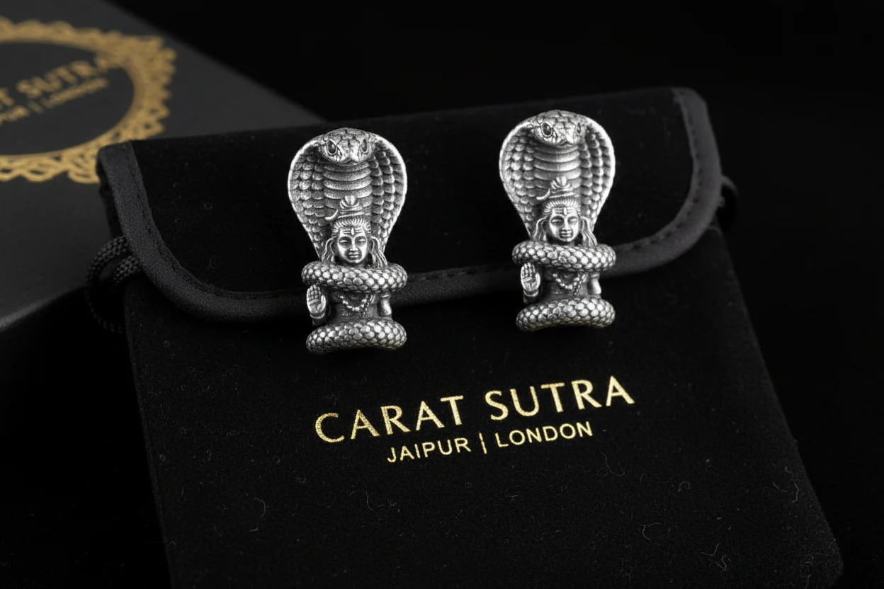 Unisex Antique finish Shiva Earrings | Rhodium Plated 925 Sterling Silver | With Certificate of Authenticity and 925 Hallmark - Image 3
