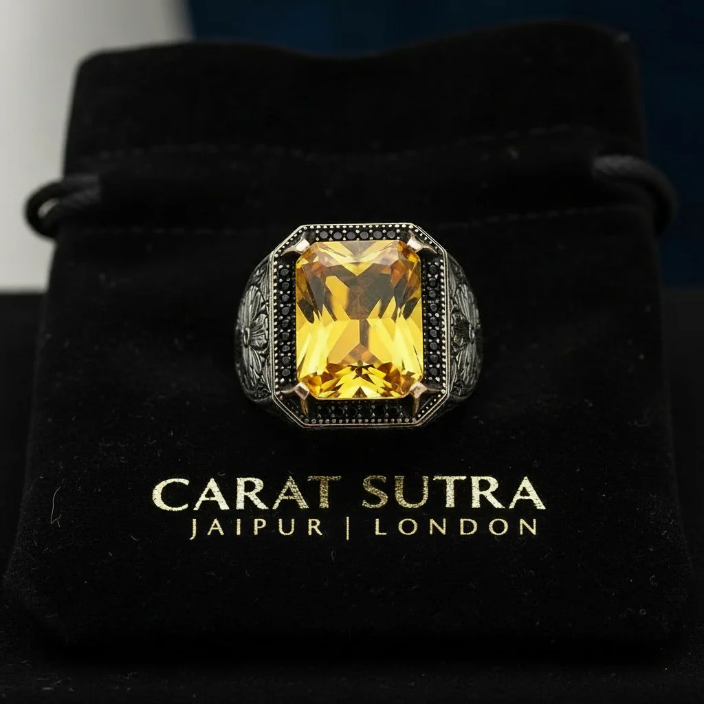 Rectangular Designed Turkish Style Ring with 13 ct Natural Yellow Citrine ,925 Sterling Silver Oxidized Ring | With Certificate of Authenticity and 925 Hallmark - Image 2